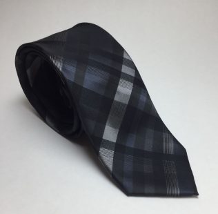 Gravata de Seda Xadrez Chumbo Preto e Prata