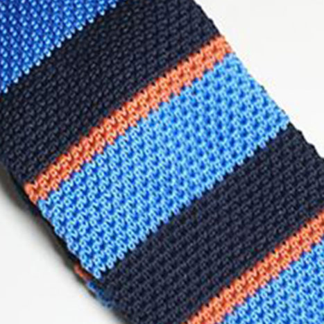 Gravata em tricô Listrada Laranja, Marinho e Azul Claro - Foto 1