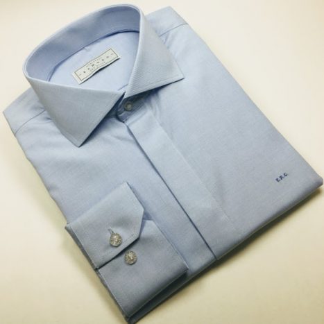 Camisa Sob Medida de Algodão Azul Clara Mescla 100% algodão - Foto 1