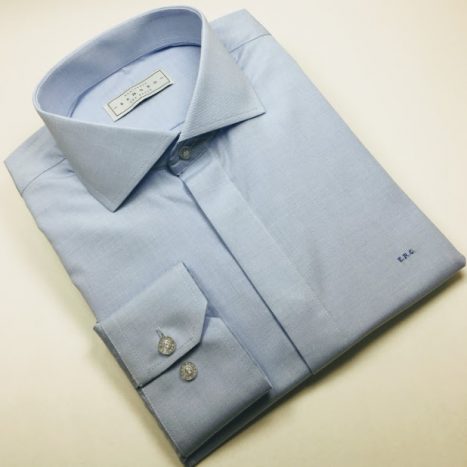 Camisa Sob Medida de Algodão Egípcio Azul Clara Mescla - Foto 1