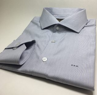 Camisa Sob Medida De Algodão Pima Fio 120 Micro Xadrez Azul Escuro