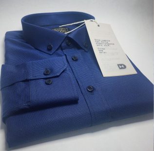 Camisa Sob Medida de Algodão Maquinetada Azul Marinho