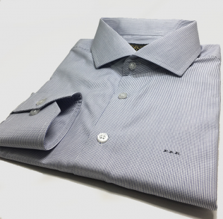 Camisa Sob Medida Branca com Xadrez Marinho Algodão Egípcio