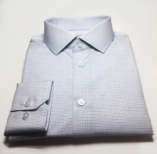 Camisa Sob Medida Branca Xadrez Azul e Preto