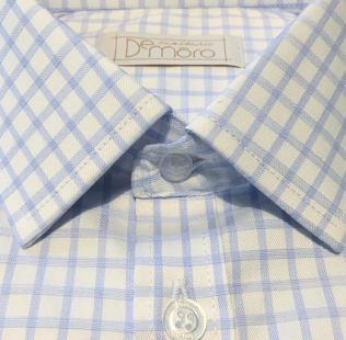 Camisa Sob Medida Maquinetada Em Algodão Egípcio Xadrez Azul