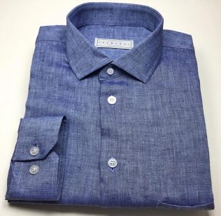 Camisa sob medida puro linho mescla azul médio