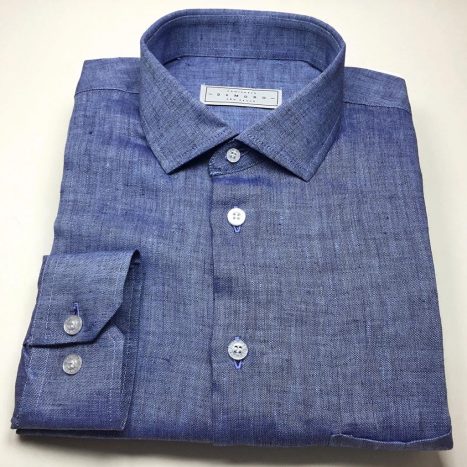 Camisa sob medida puro linho mescla azul médio - Foto 1