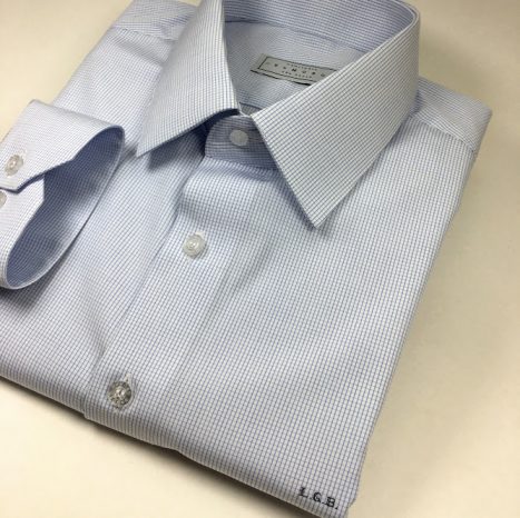 Camisa Sob Medida de Algodão Branca com Xadrez Azul - Foto 1
