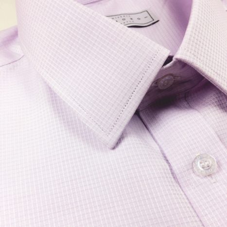Camisa sob medida maquinetada rosa claro pequenos retângulos - Foto 2