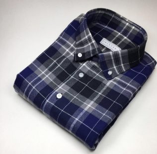 Camisa Sob Medida de Flanela Xadrez Azul, Preto e Branco