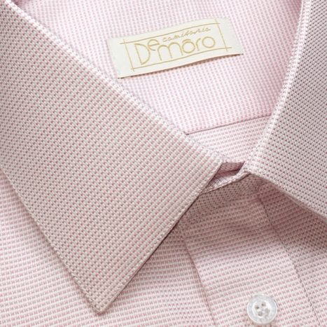 Camisa Sob Medida Maquinetada Micro Xadrez Rosa e Branco - Foto 1