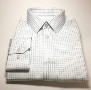 Camisa Sob Medida tecido italiano maquinetado branco com xadrez azul e preto