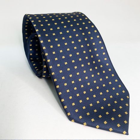 Gravata Azul Marinho Com Quadradinhos Dourados - Foto 1