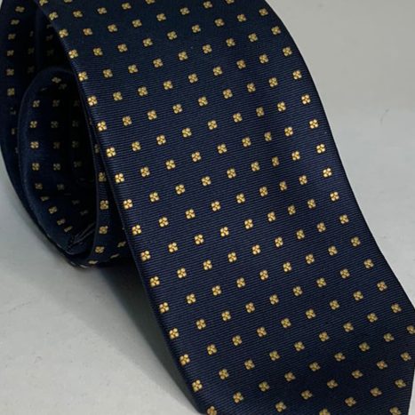 Gravata Azul Marinho Com Quadradinhos Dourados - Foto 2