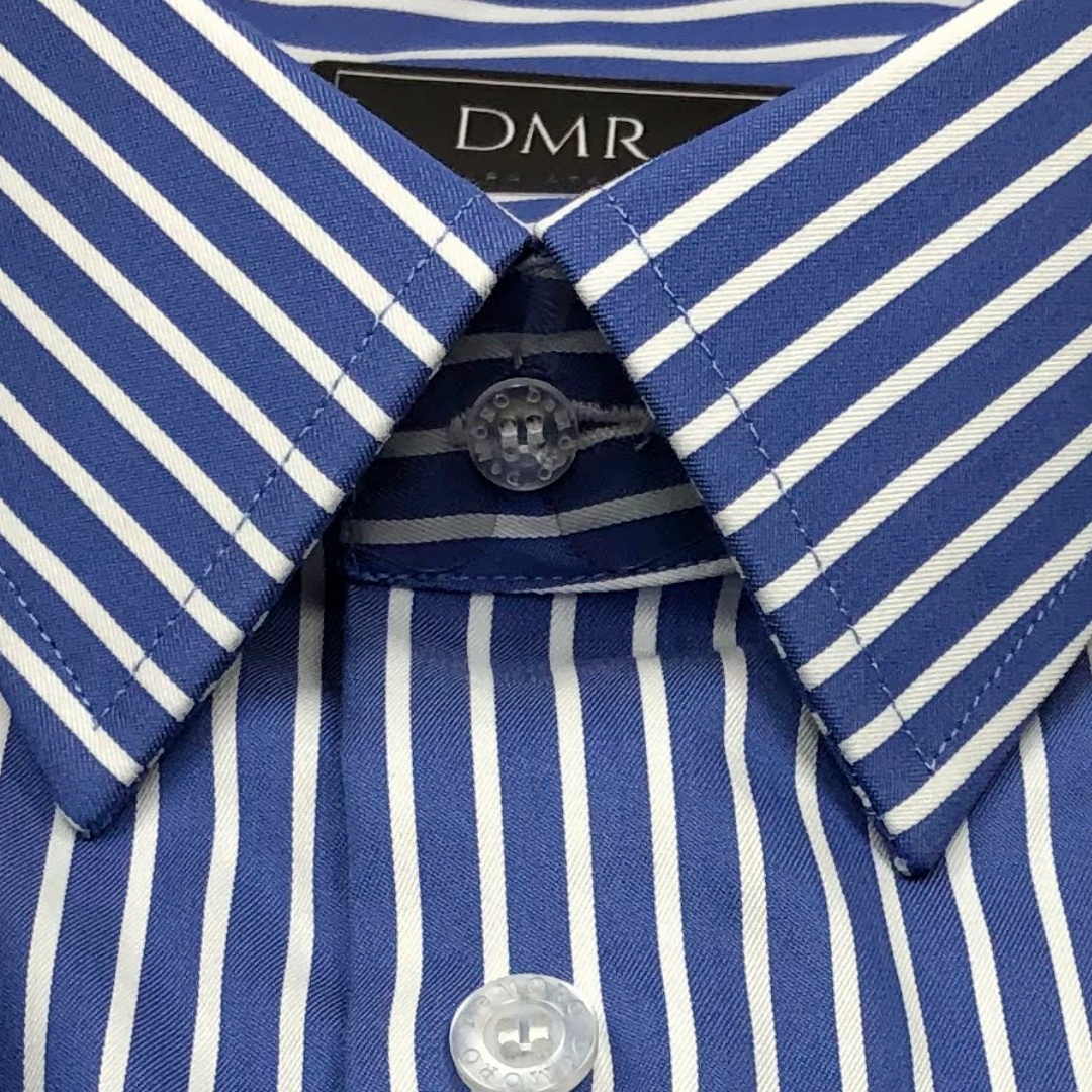 Camisa Sob Medida Algodão Egípcio com Elastano Azul Médio e Listras Brancas - Foto 2