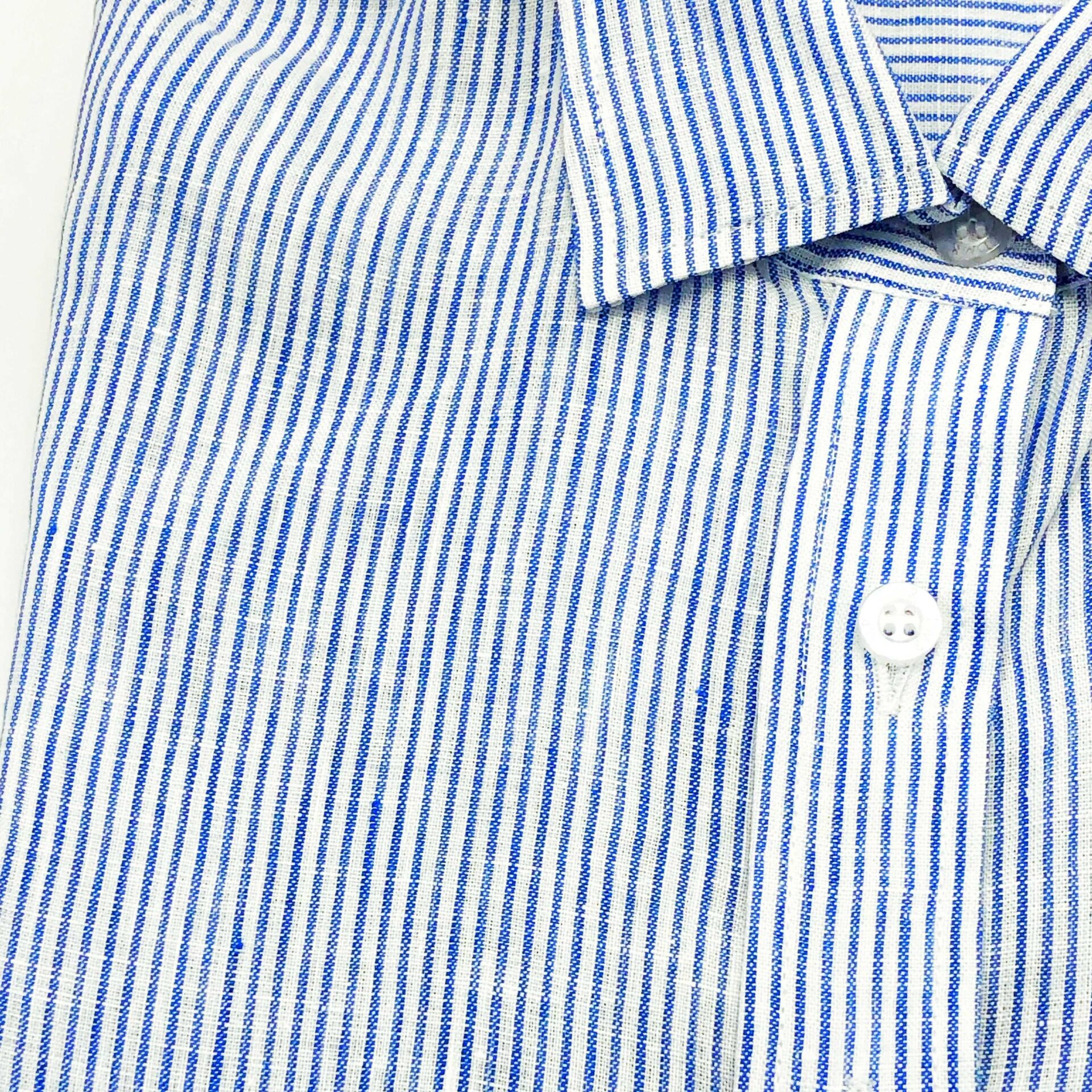 Camisa Sob Medida Puro Linho branca com listras azuis - Foto 3