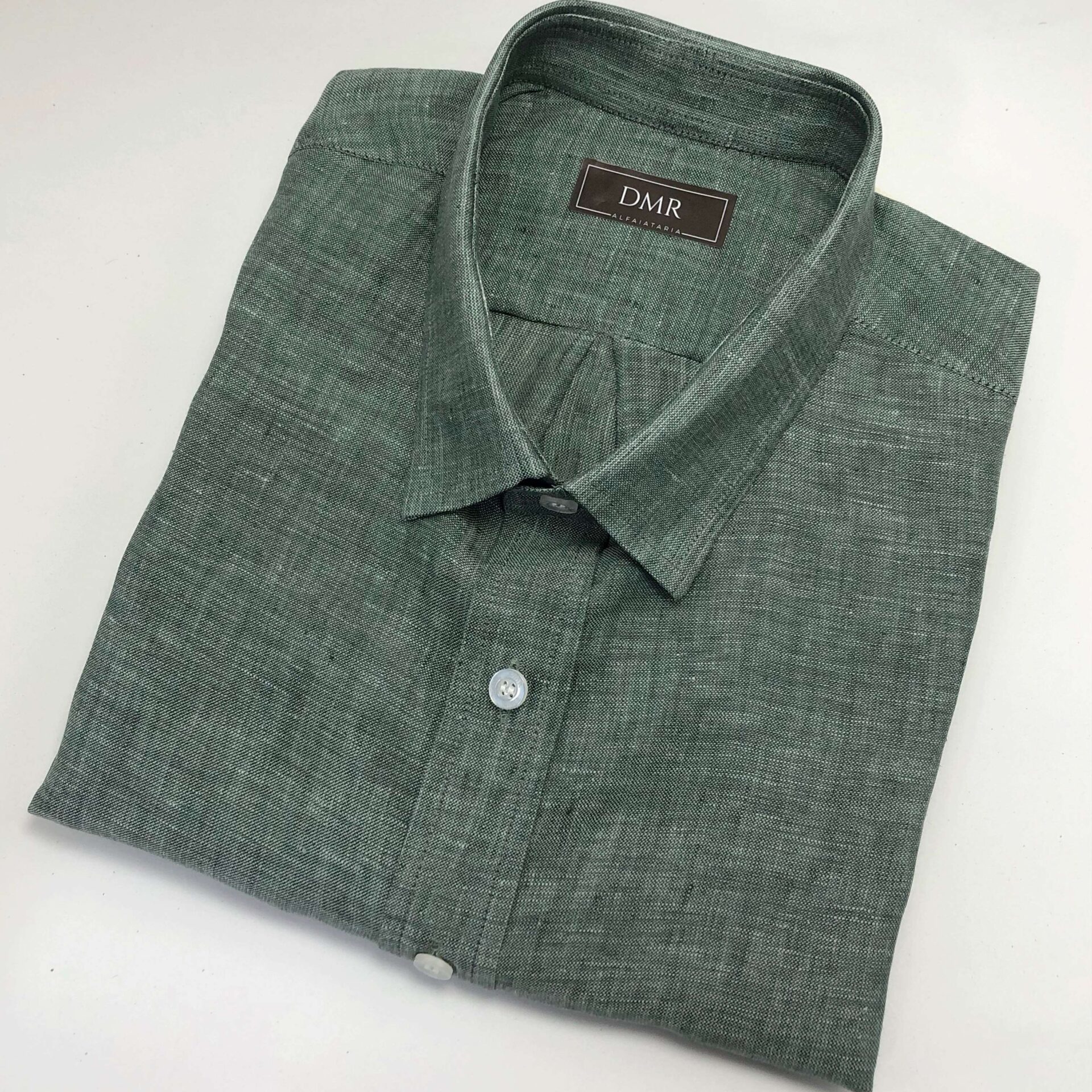 Camisa Sob Medida Verde Escuro Mescla Puro Linho