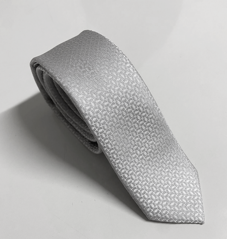 Gravata DMR em Jacquard Silk Path cor Prata Estampa Follhagem